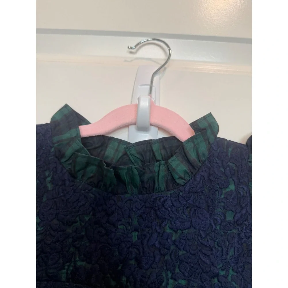 10.J. Marie Kids Green Navy Blue Plaid Lace Ruffle Dress JC1075 Size 5T